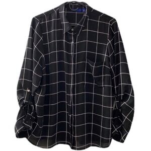 Apt. 9 (petite) PXXL black & white geometric/square button down dress bl…